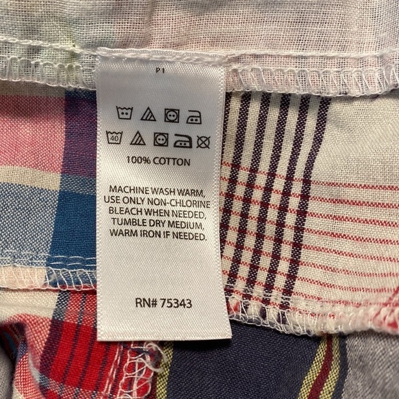 TELLURIDE‎ Clothing  Co. plaid patchwork flat front cotton shorty shorts - Picture 3 of 5